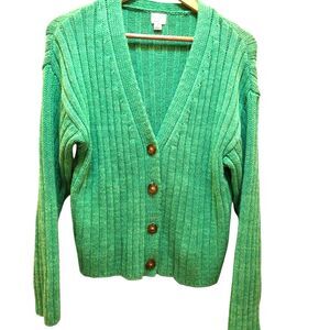 A New Day Women's Green Cardigan Ribbed Sweater Long Sleeve S